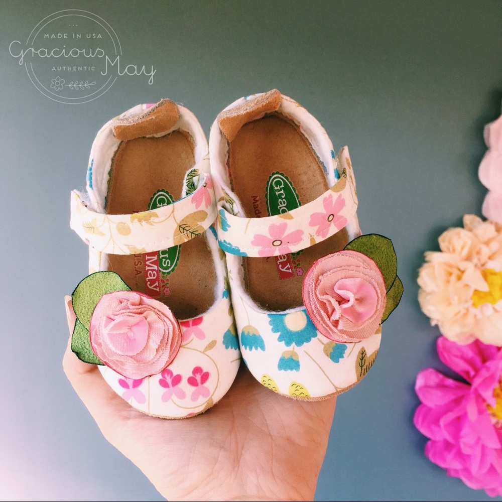 🌟White Pink Floral Toddler Girls Shoes Mary Janes